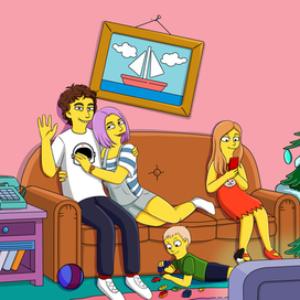 Портрет семьи в стиле Симпсонов