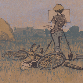 Велосипедное лето. Линогравюра