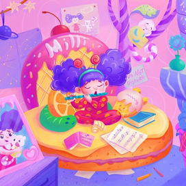 Сладкая принцесса Милли музицирует в своей комнате 