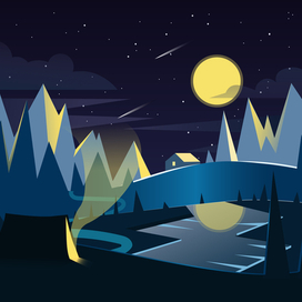 Ночной пейзаж в Иллюстраторе