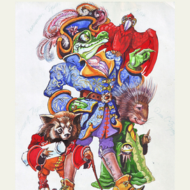 Мультяшные дикобраз, енот, крокодил и попугай - исследователи 