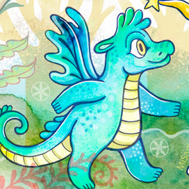 Волшебник ведет дракона через лес