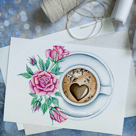 Чашка кофе с розами
