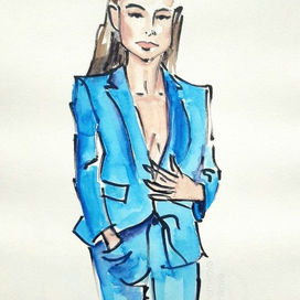 Девушка в голубом костюме. Иллюстрация