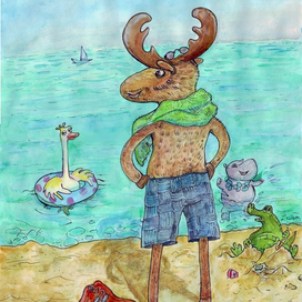 Лось на море