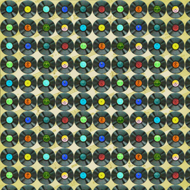 Орнамент с винилом 60-х на фоне нот