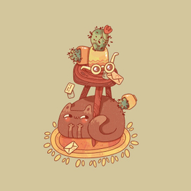 Иллюстрация "Котик и кактусы"
