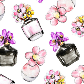 Watercolor perfume bottle illustration pattern