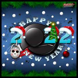 Иллюстрация С Новым Годом. 2022 и хоккей 