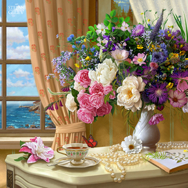 Натюрморт с цветами. Арт для пазлов.