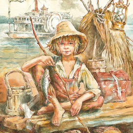 Приключения Гекльберри Финна, Марк Твен. Иллюстрация на обложку.