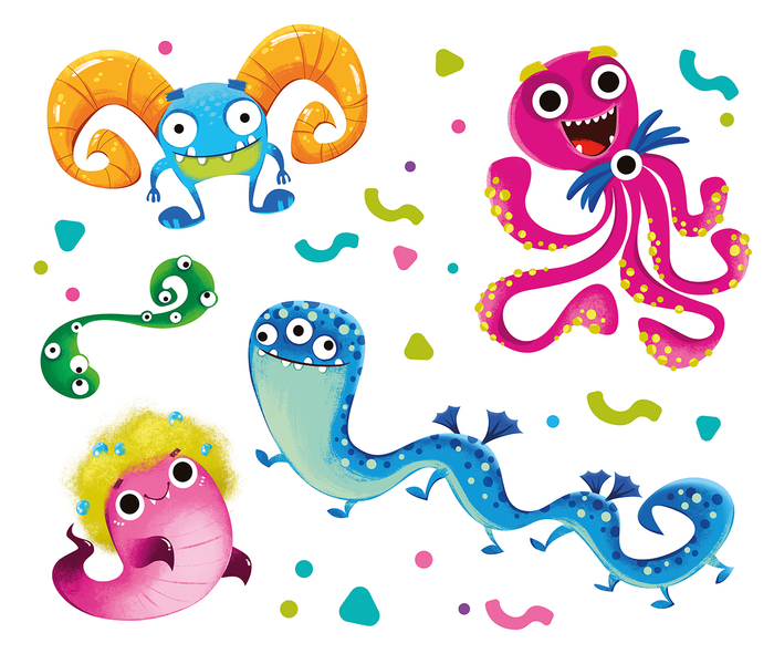 Set of stickers with funny Halloween monsters