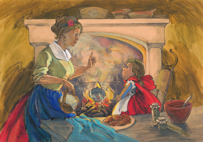 Мама отправляет Красную шапочку к бабушке