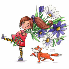 Девочка и лисёнок. Поздравляем маму!