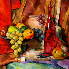 Натюрморт с красной бутылкой.