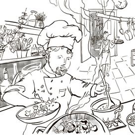 Повар на кухне