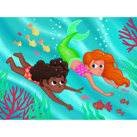 Русалочка и девочка под водой