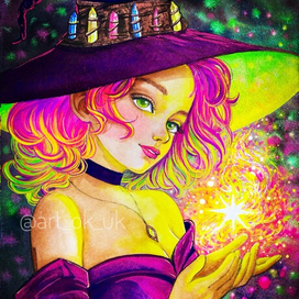 Свет неоновой звезды / Неоновая ведьма / аниме июстрация 