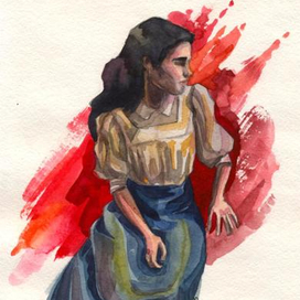 девушка на красном фоне