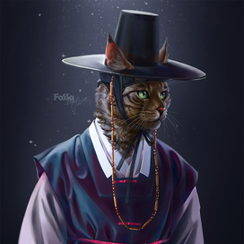 рисунок на фрт-челлендж в вк "Кот в костюме"