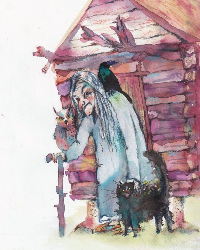 Иллюстрация к сказке Ильи Таранова "Приключения  Августа и Бубоньки, или тайна страны Сказок". У Бабы-Яги.