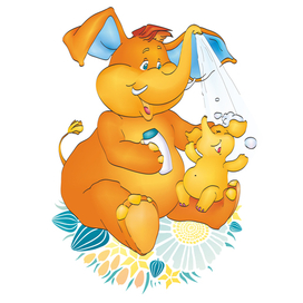 Иллюстрация для серии детской косметики "Облепиховый слон"