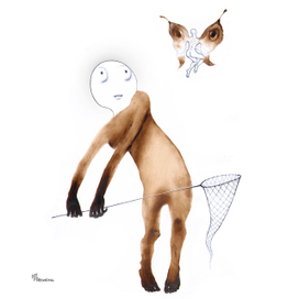 Ловит бабочку