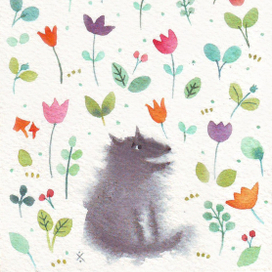 Маленький волк на полянке.