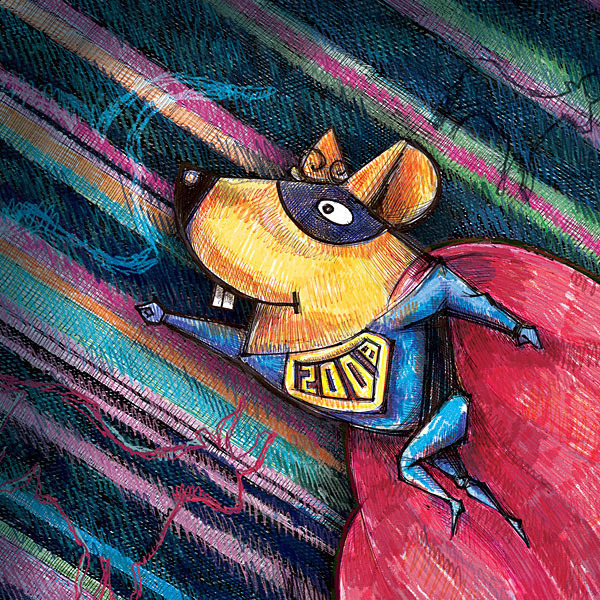 Мышь 2008 летит на встречу быку 2009 (рисунок для обложки)