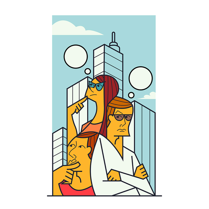 Businessmans and businesswoman thinks