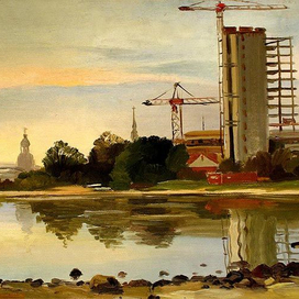 ,,Стороительство телецентра в Риге,,Этюд.