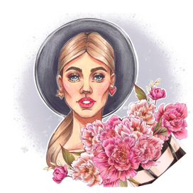 Девушка с букетом пионов