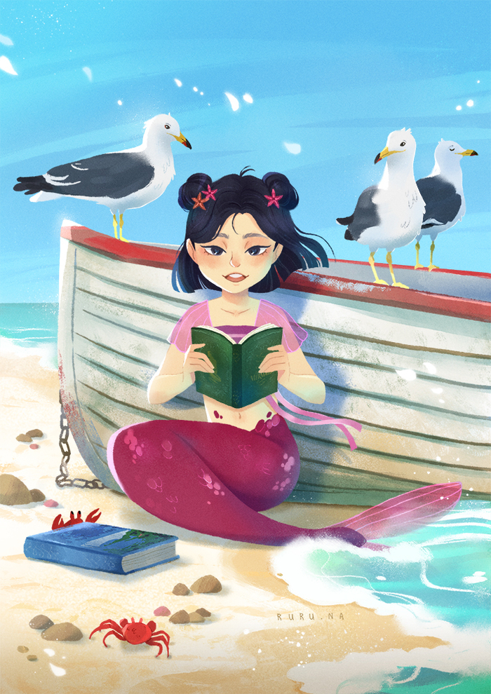 Русалочка читает