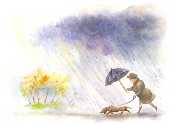 Прогулка под дождём Эльзы с хозяйкой