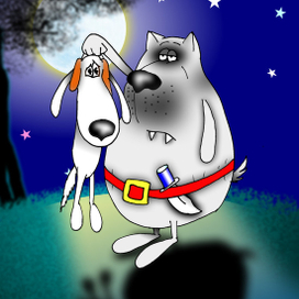 Иллюстрация к басне Эзопа про волка и собаку