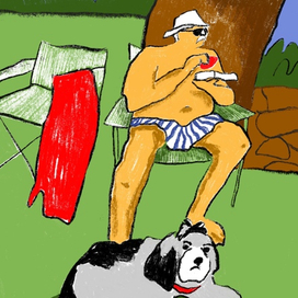 Мужчина с собакой на пляже