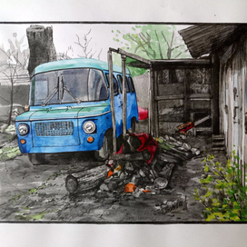 Графическая работа "Двор. Краснодар. Быт"