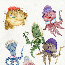 Пожилые леди-медузы для сказки про рыбу-ежа