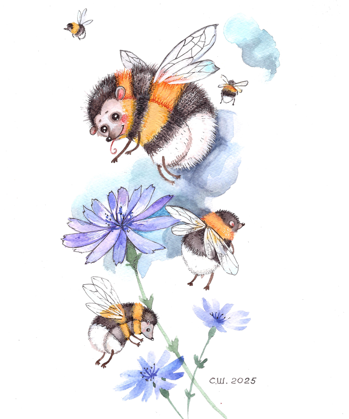 Шмелеёжики или Ёжешмелики. Картинка-шутка