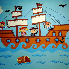 Роспись на стене детского развлекательного центра "Остров Сокровищ"