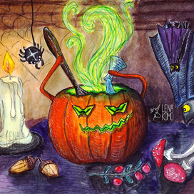 Волшебная тыква-самовар. Варит угощение к празднику. :) 