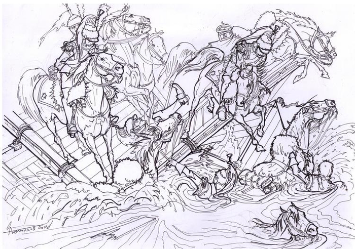 Инциндент во время переправы 2-го кирасирского полка через Дунай.