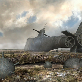 Пейзаж с подводной лодкой