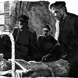 в госпитале.