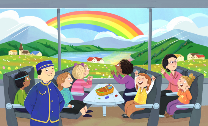 Путешествие на поезде. Книжная иллюстрация