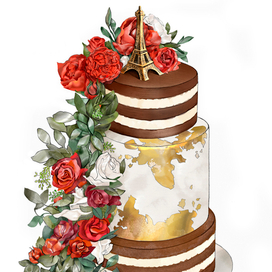 Торт с красными розами