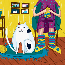 Бабуля и кошка