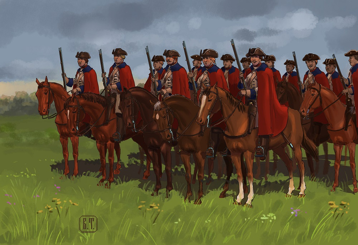 Московские драгуны на маневрах. 1712 г.