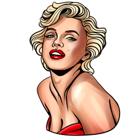 Цифровой портрет Мерлин Монро стилизованный под стикер