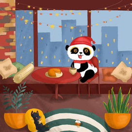 Панда и уютное кафе